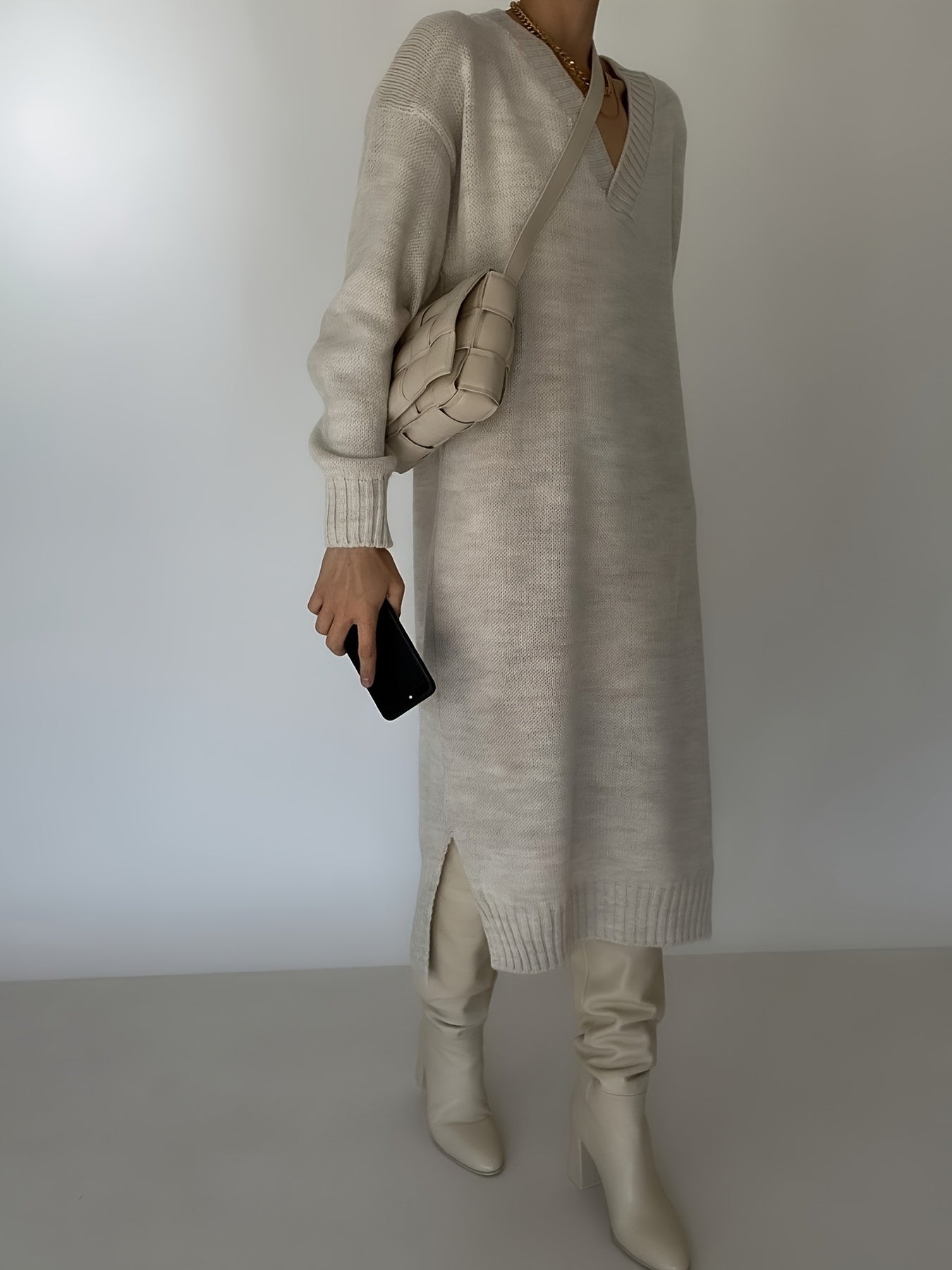 V-Neck Sweater Dress