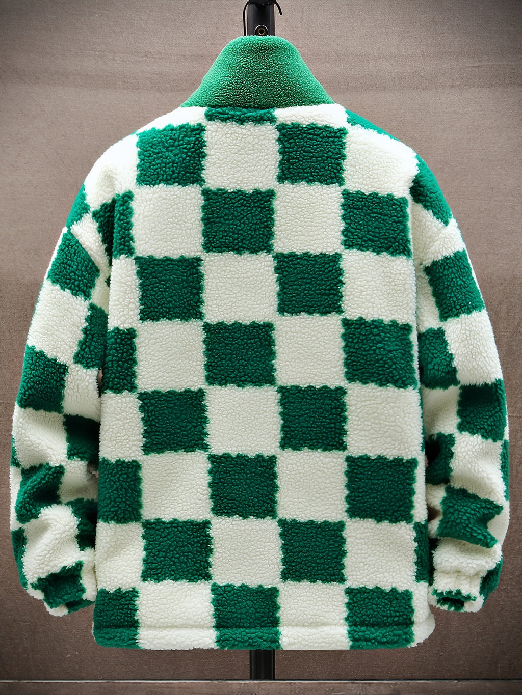 Blue & White Plush Checkered Winter Coat