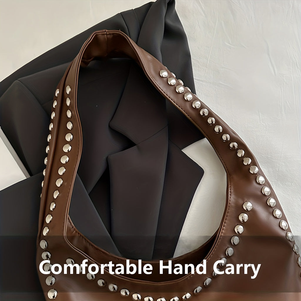 Women's Retro Punk Gothic Handbag - Edgy Shoulder Tote with Zipper Closure, White/Black Handheld Bag, Punk Style Purse for Casual & Formal Outfits, Durable Everyday Shoulder Bag