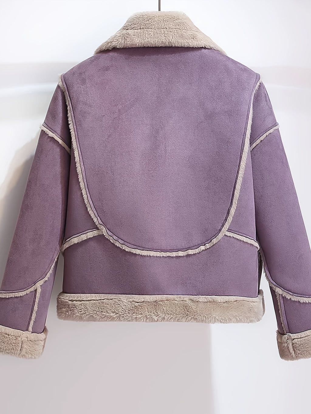 Plush-Lined Button-Front Cardigan-Style Coat with Stand Collar