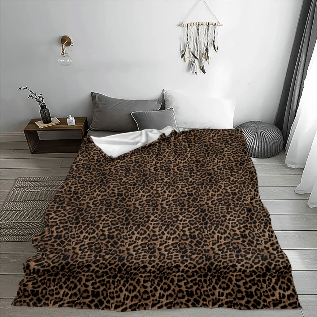 Leopard Print Plush Faux Fur Blanket