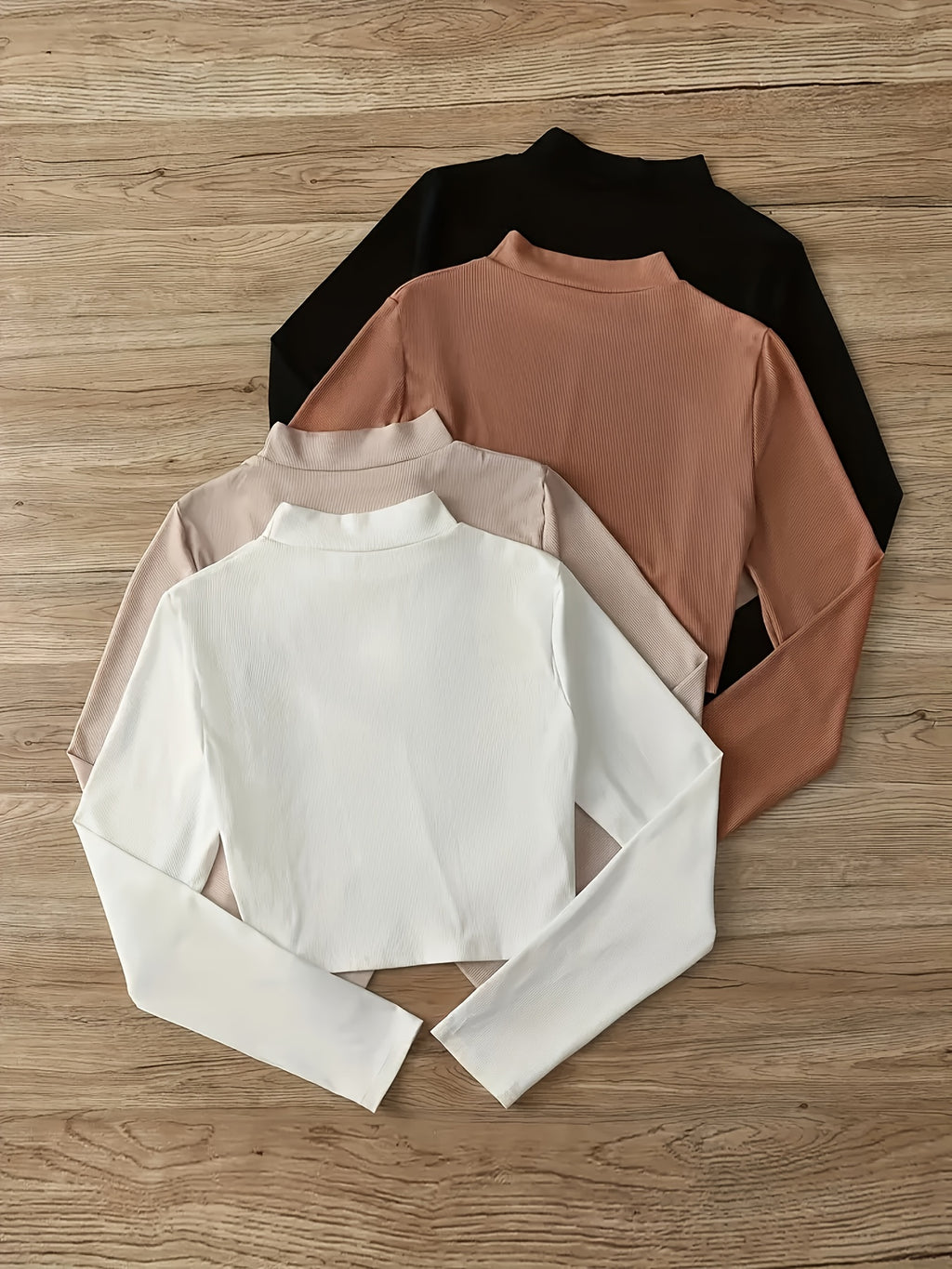 High-Neck Long Sleeve T-Shirt Set {4pcs}