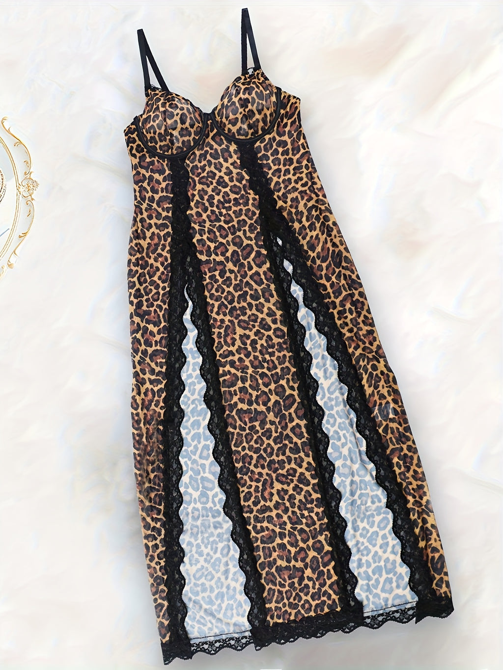 Wild Charm Style Leopard Print Lace Trim Sexy Lingerie Set