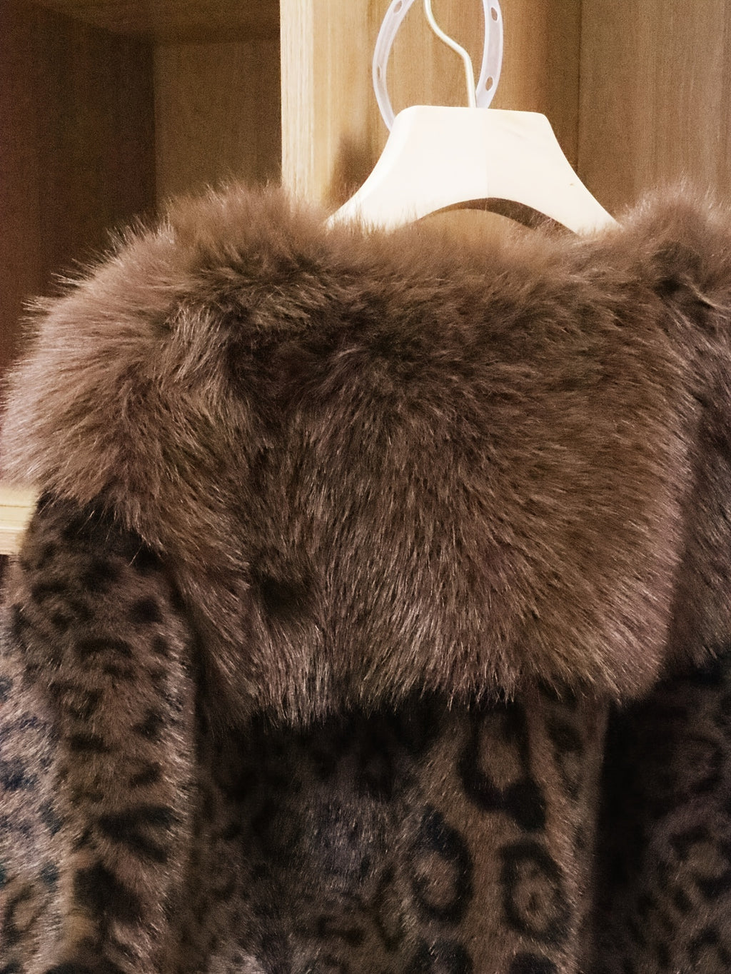 Leopard Print Faux Fur Collar Jacket