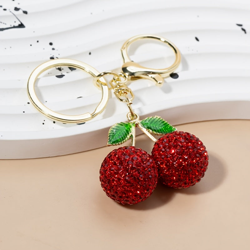 Rhinestone Cherry Keychain