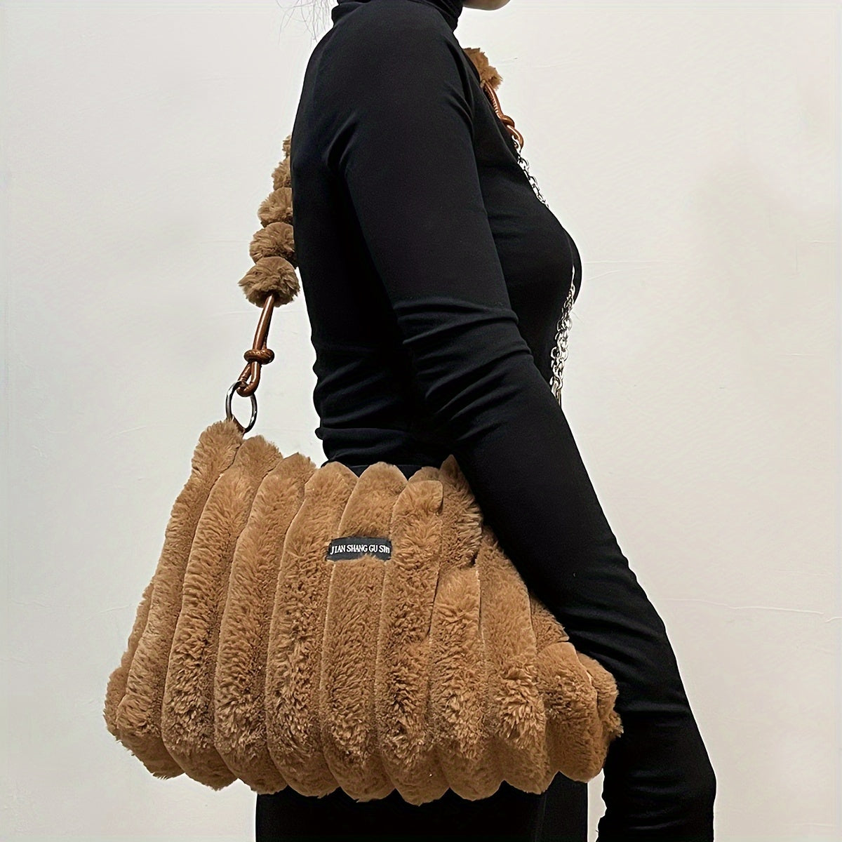 Plush Faux Fur Crossbody Bag with Detachable Adjustable Chain Strap