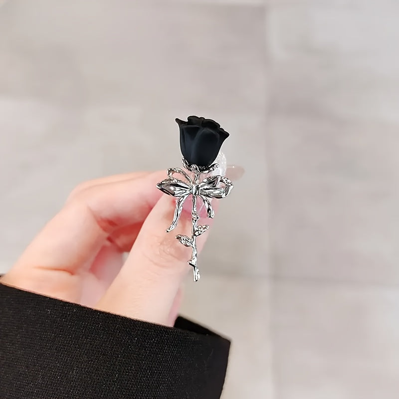 Adjustable Rose Ring with Red Rose & Bow Accent