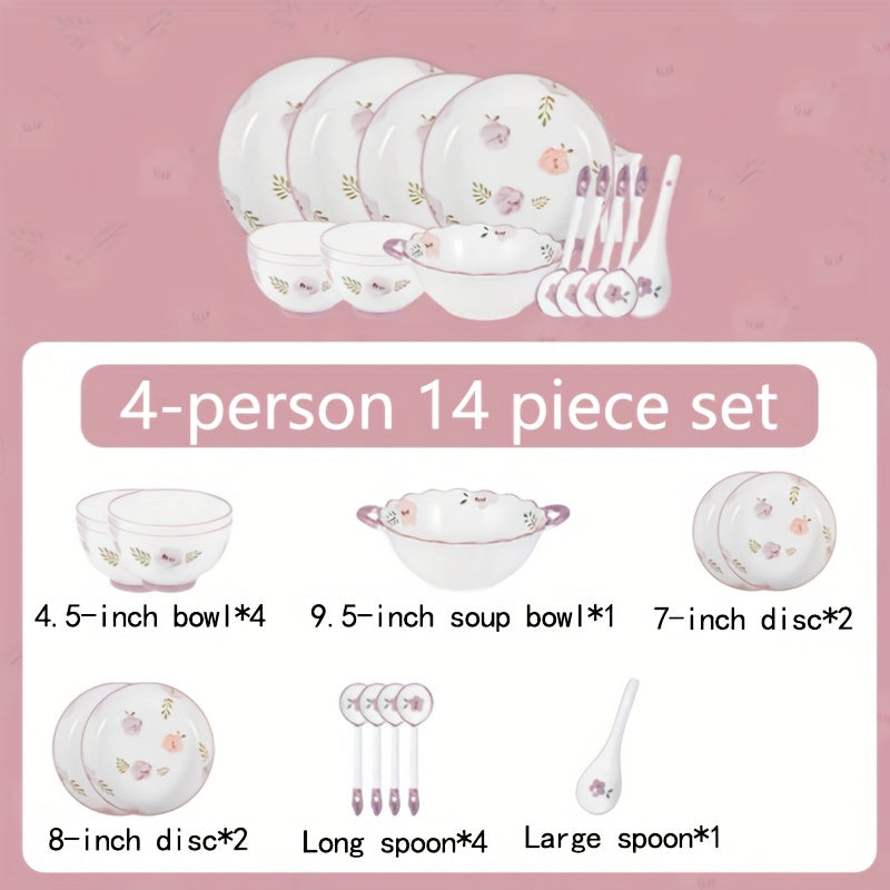 6/8/14pcs Ceramic Tableware, Underglaze Colored Ceramic Tableware Bowls And Plates