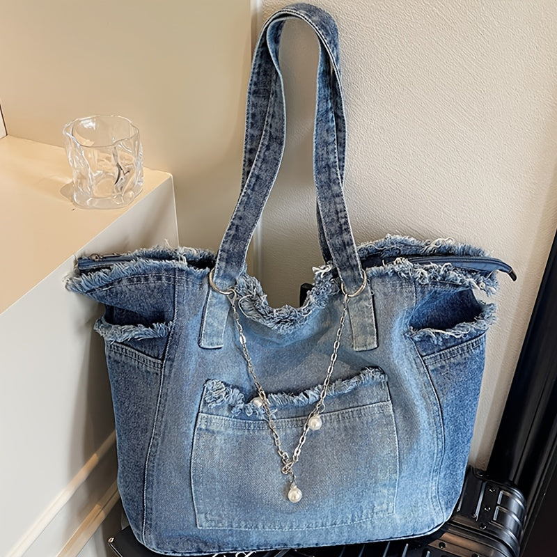 Solid Color Versatile Tassel Pendant Shoulder Bag