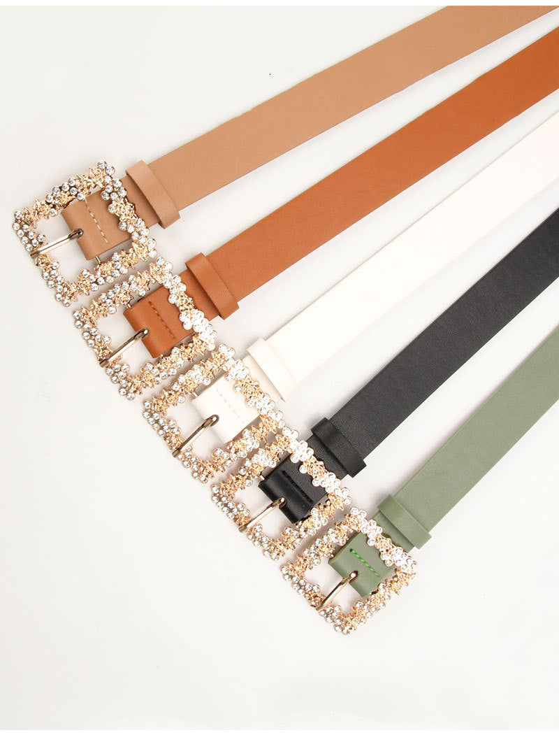 Alloy Rhinestone Pin Buckle Belt