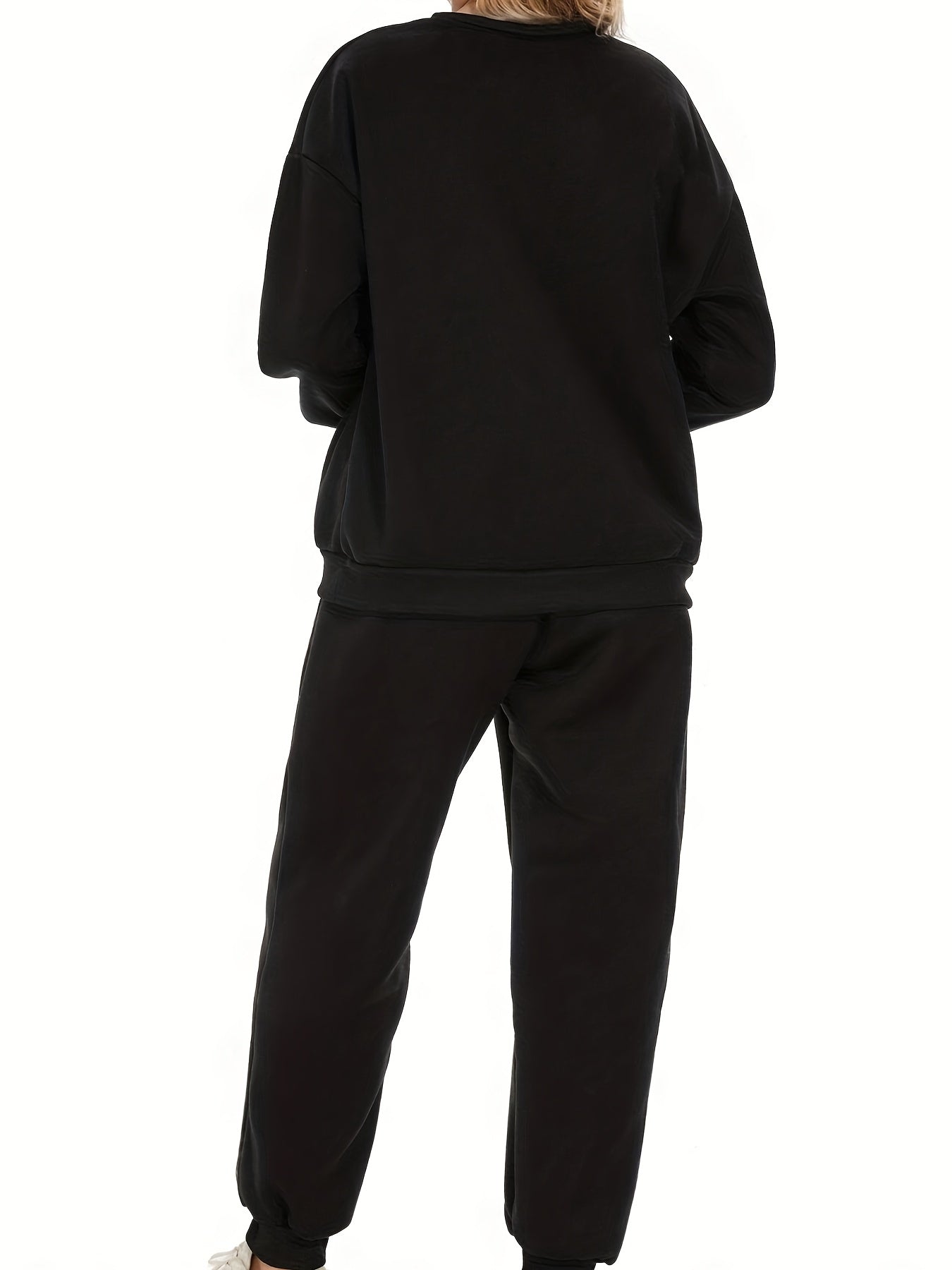 Solid Color Round Neck Sweatshirt and Sweatpants