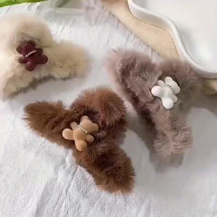 1/2/3pcs Plush Cute Bear Hair Claw