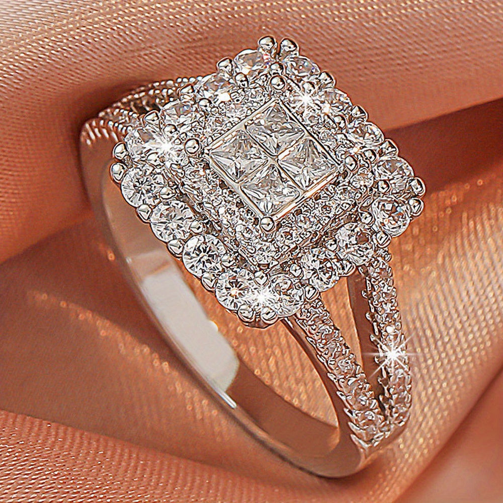 Large Multi Row White Synthetic Zirconia Ring