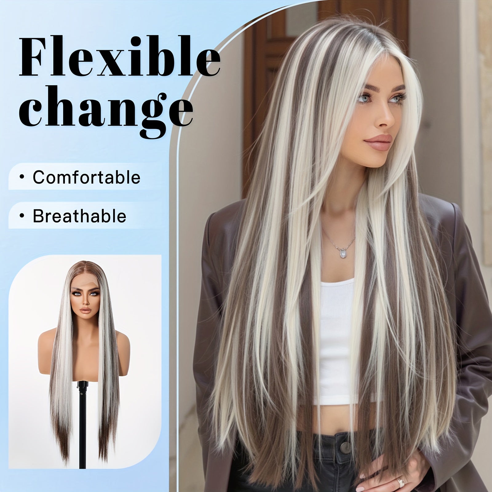 Gradient Blonde Straight Hair Wig Mixed With Brown And Golden Lace Wig