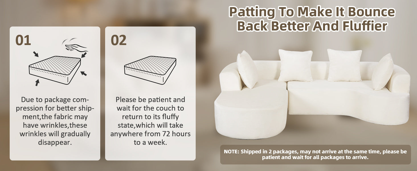 100'' Modern Curved Sofa Couch With Chaise And 4 Pillows