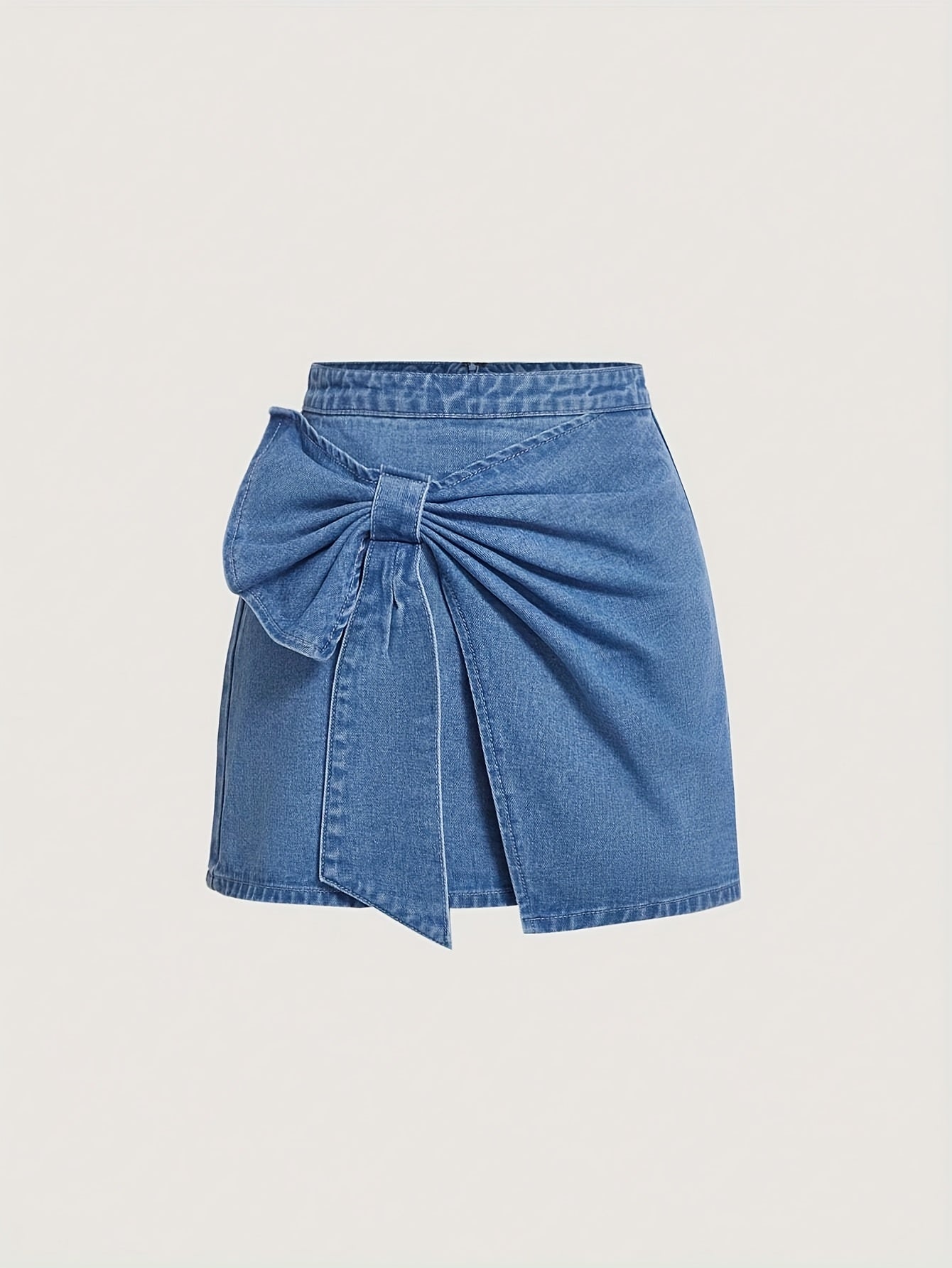 High Stretch Denim Skirt Irregular Bow Short Jean Skirt With Zipper