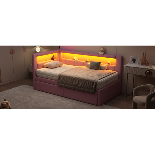 Modern White Upholstered Twin Size Platform Bed with USB Ports & RGB LED