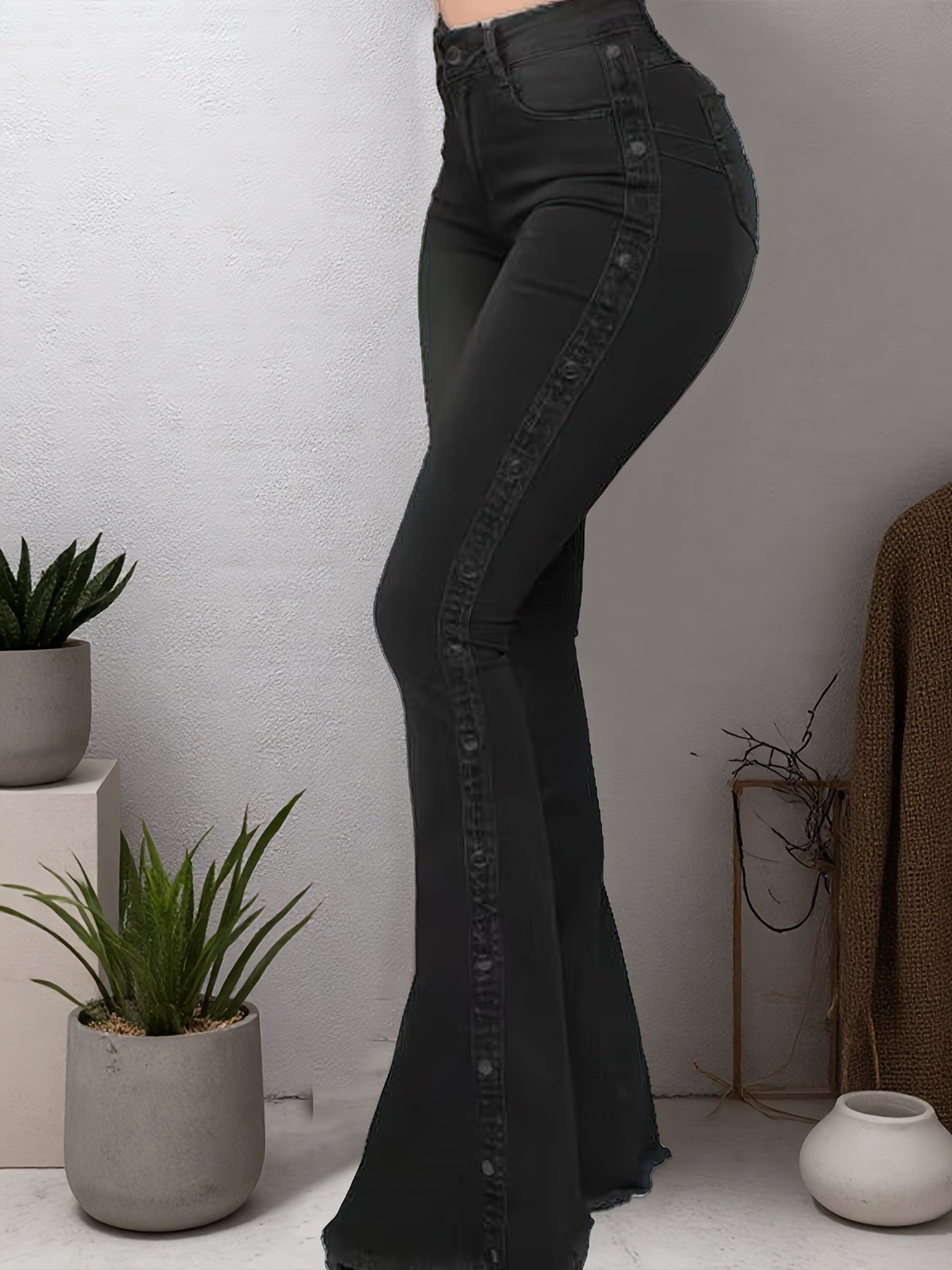 's Plus Size High-Waisted Wide-Leg Flared Bell-Bottom Jeans - Floor-Length Elastic Waist Trousers with Multi-Size Fit (Casual to Formal), All-Season for Commuting, Parties & - Durable Non-Sheer Pants
