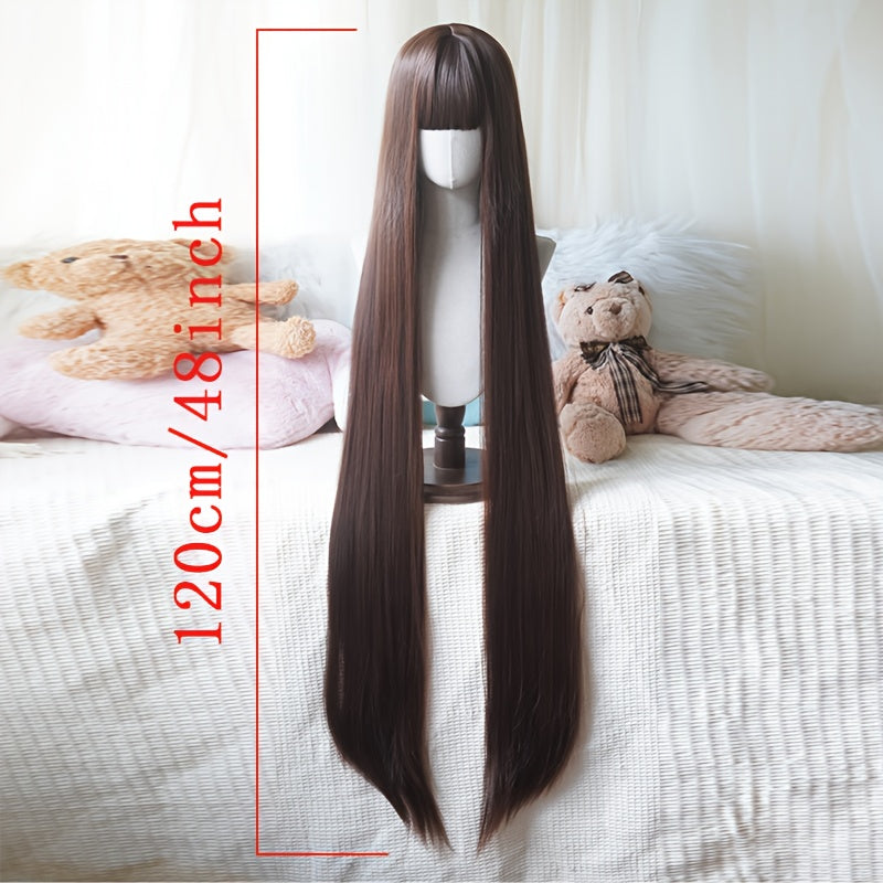 48-Inch Long Straight Wig with Bangs