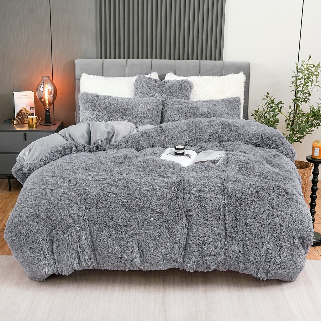 {2/3pcs} Plush Shaggy Fluffy Duvet Cover Set