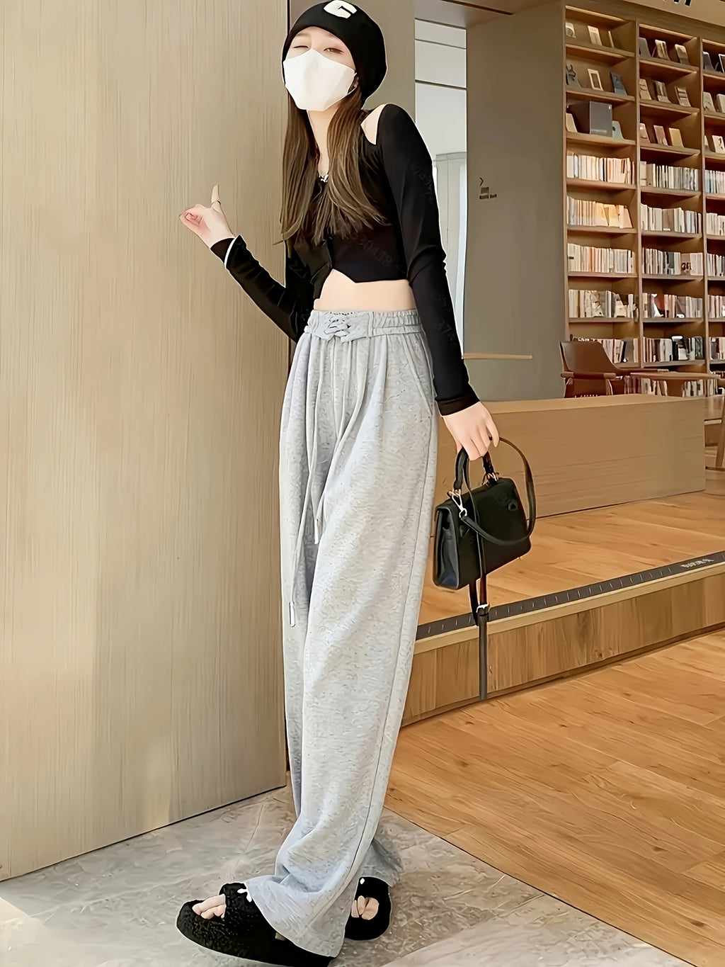 High-Waisted Drawstring Straight-Leg Pants