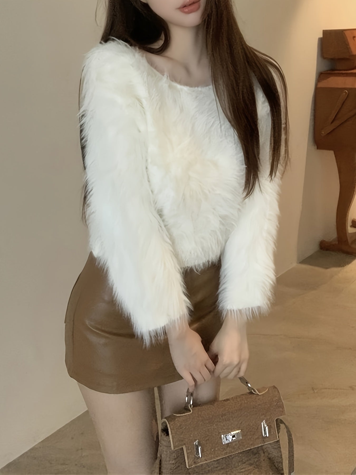 Off-Shoulder Plush Cardigan