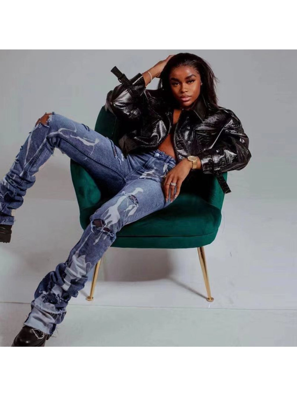 High-Waist Ripped Jeans