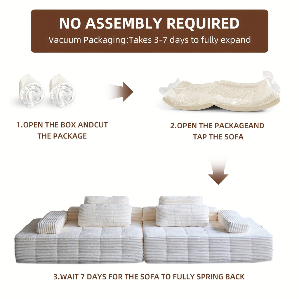 110.24-inch Modular Combination Sofa, U-shaped Living Room Sofa, Striped Fabric Four-seater Soft Cushion Sofa for Living Room And Bedroom (corduroy), No Need to Disassemble (black, Gray)