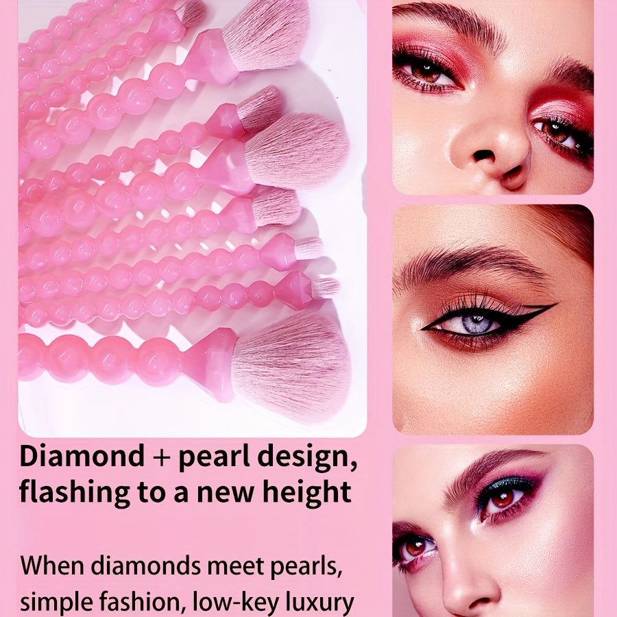 10pcs Pink Pearl Shaped Makeup Brush+3 Powder Puff Full Set Makeup Brushes