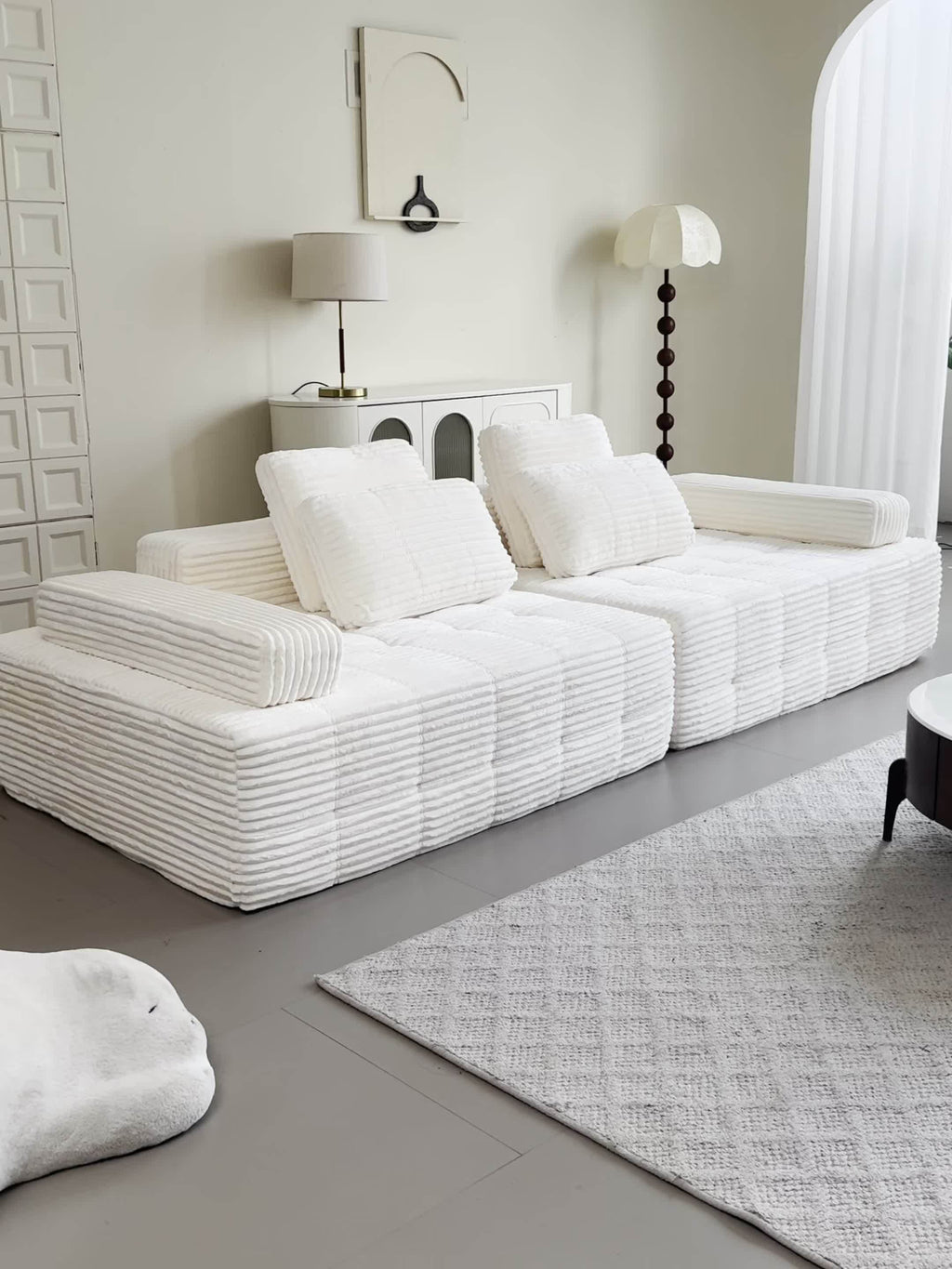 110.24-inch Modular Combination Sofa, U-shaped Living Room Sofa, Striped Fabric Four-seater Soft Cushion Sofa for Living Room And Bedroom (corduroy), No Need to Disassemble (black, Gray)