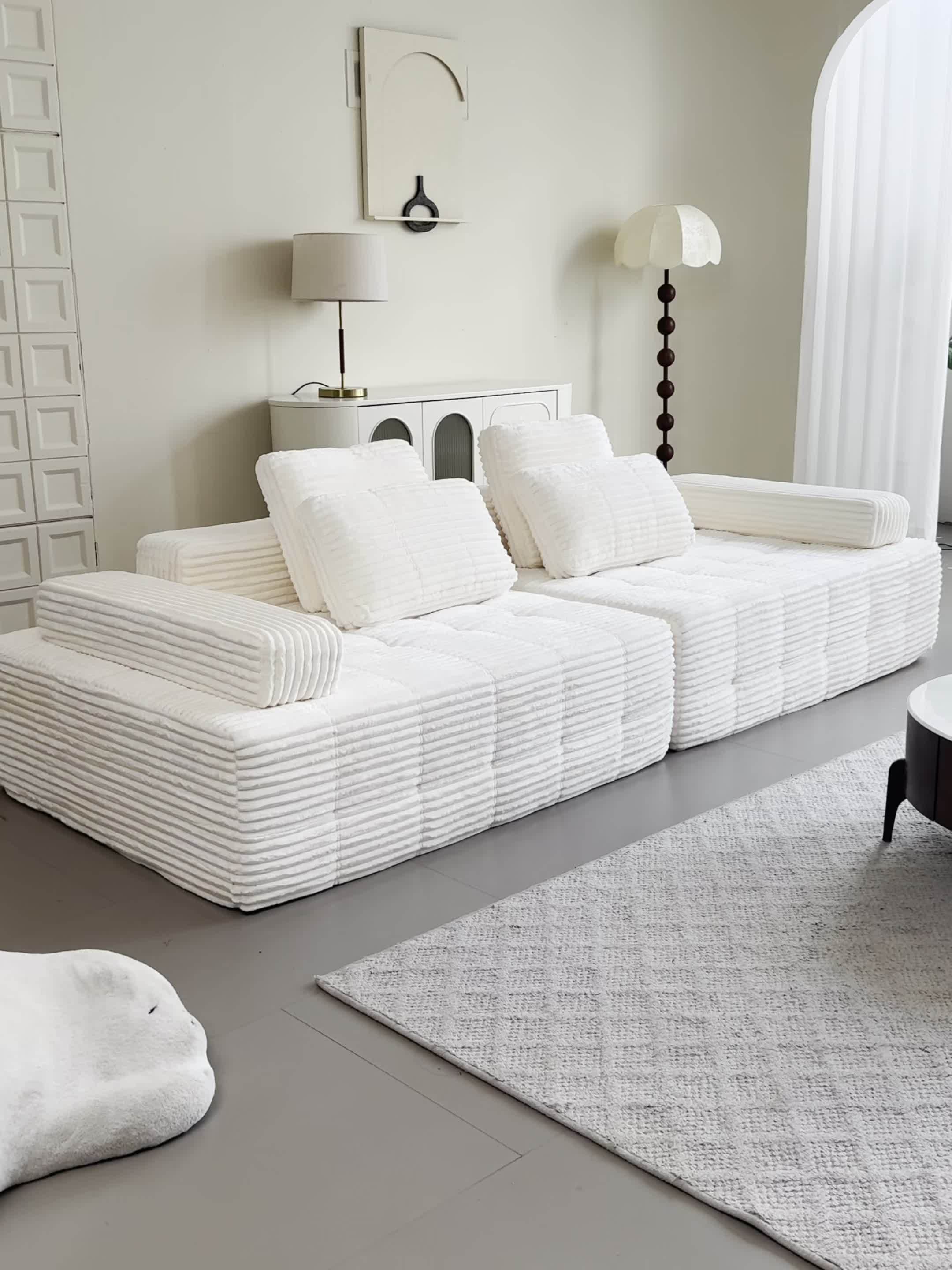 110.24-inch Modular Combination Sofa, U-shaped Living Room Sofa, Striped Fabric Four-seater Soft Cushion Sofa for Living Room And Bedroom (corduroy), No Need to Disassemble (black, Gray)