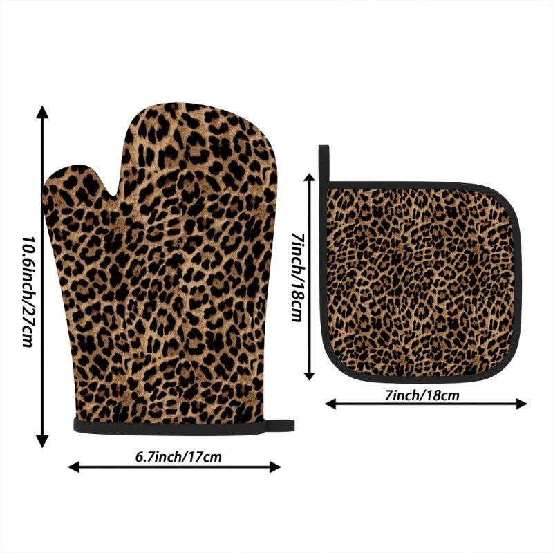 {2pcs} Heat-Resistant Oven Mitts & Pot Holders - Leopard Print Kitchen Gloves
