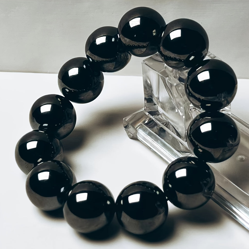 Handmade 18mm Black Obsidian Bead Bracelet