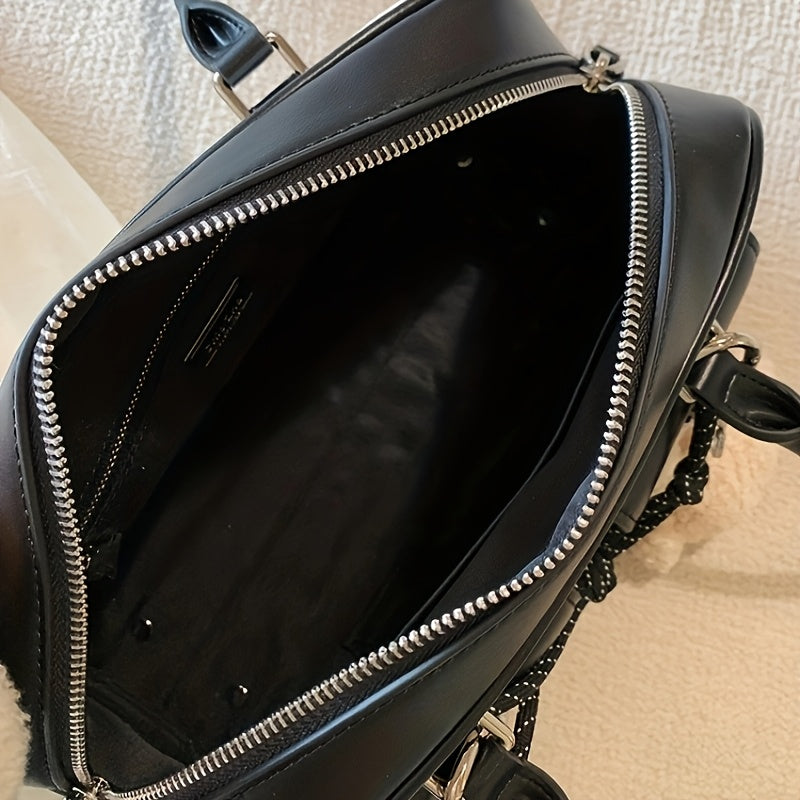 Boston Bag with Black & Beige Design