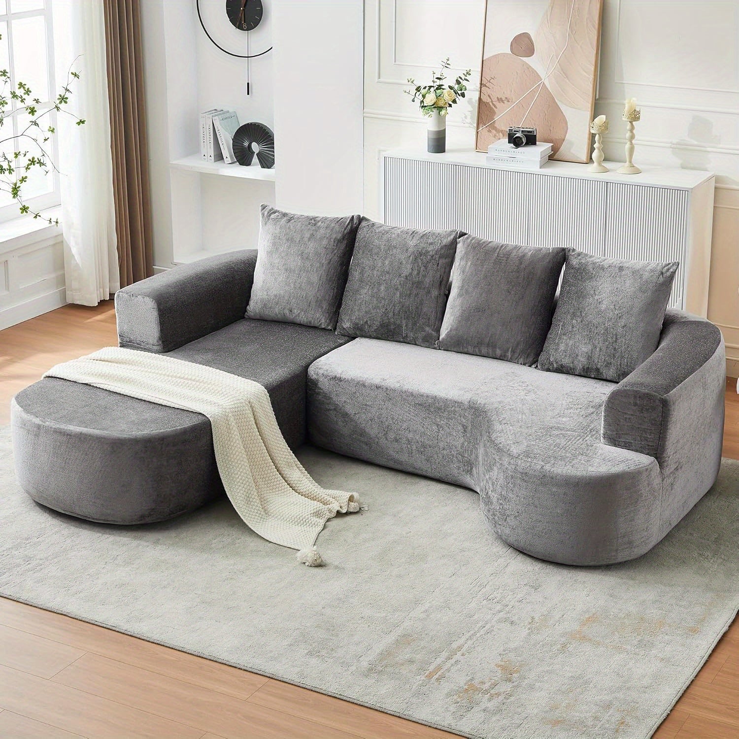 100'' Modern Curved Sofa Couch With Chaise And 4 Pillows