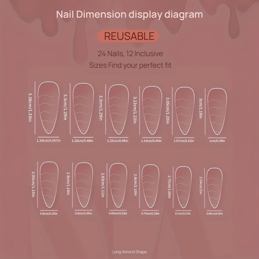 {Set of 24} Long Almond-Shaped False Nails