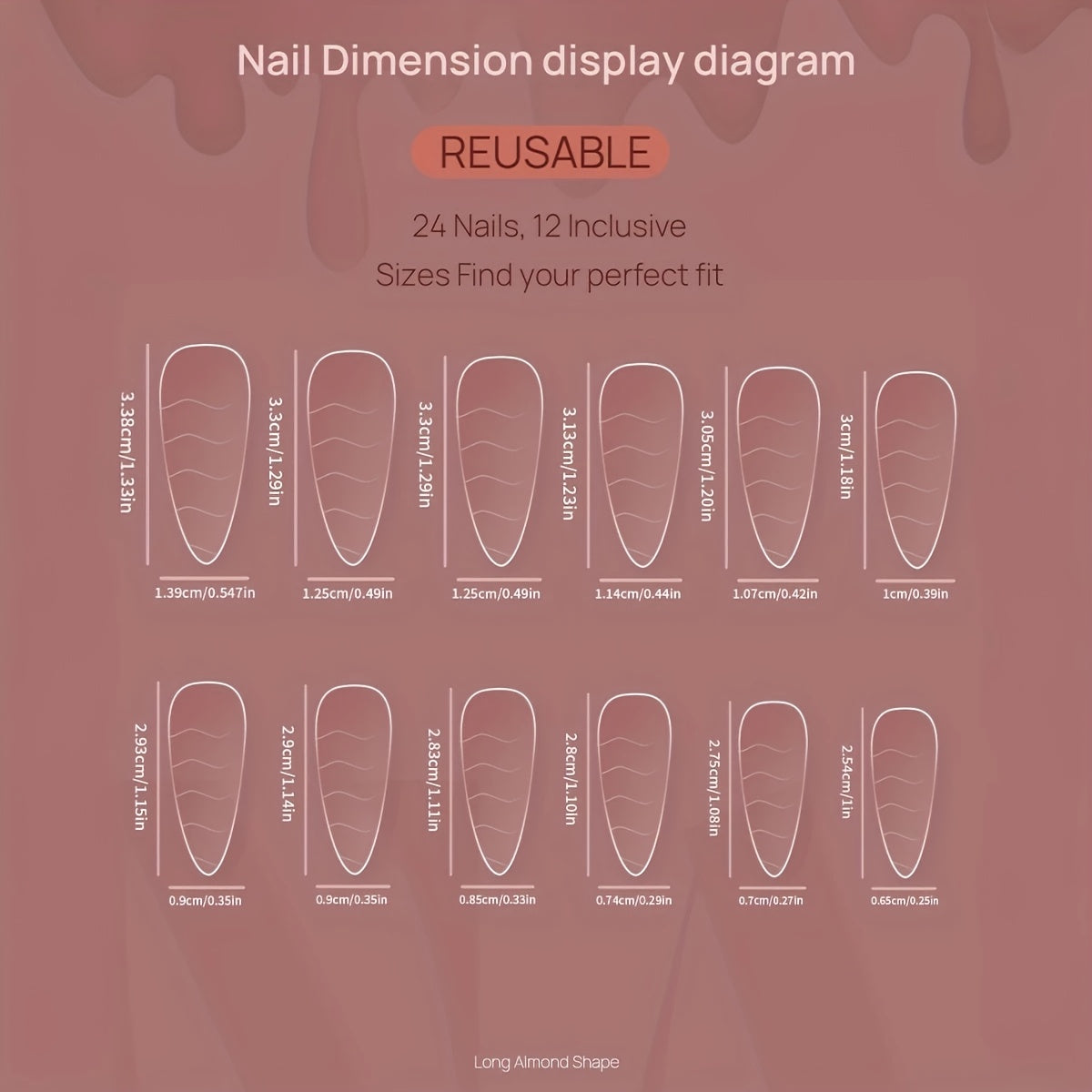 {Set of 24} Long Almond-Shaped False Nails