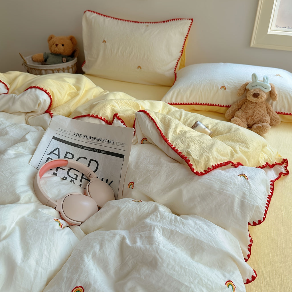 {4pcs} Shell-Edge Embroidery Duvet Set