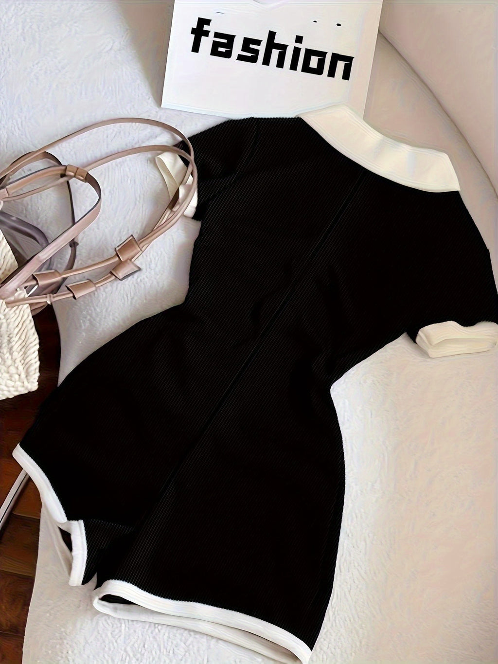 Black & White Contrast Collar Jumpsuit