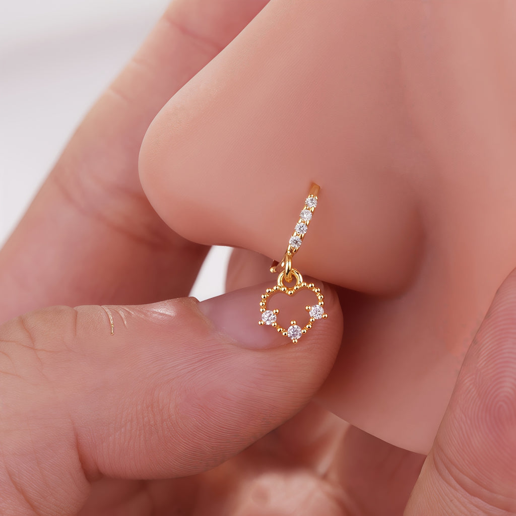 Cute Heart-Shaped Synthetic Cubic Zirconia Dangle Nose Ring