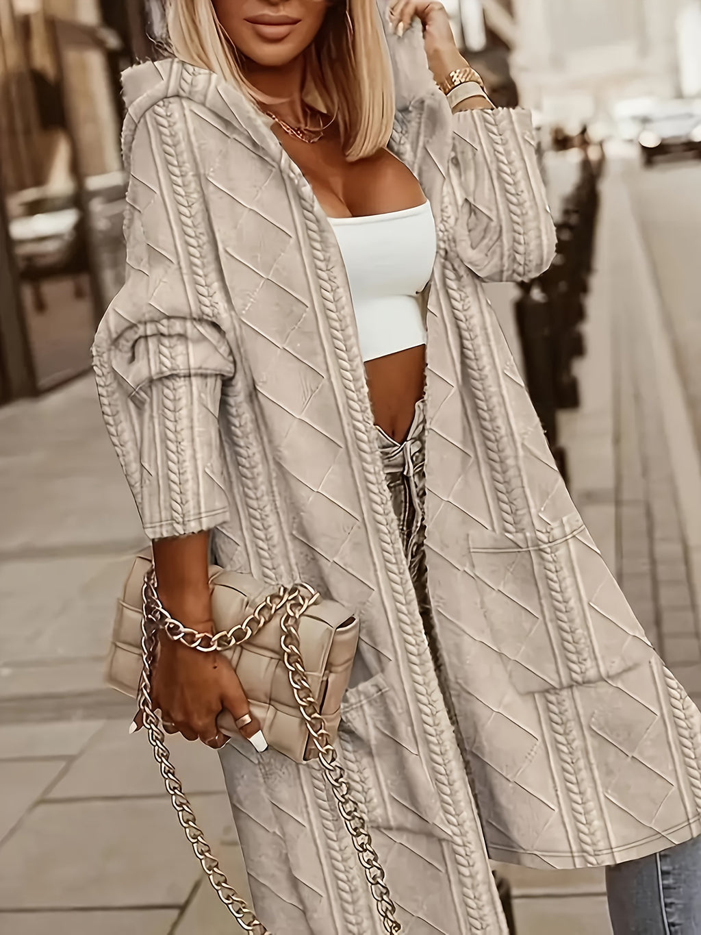 Long Hooded Cardigan with Pockets