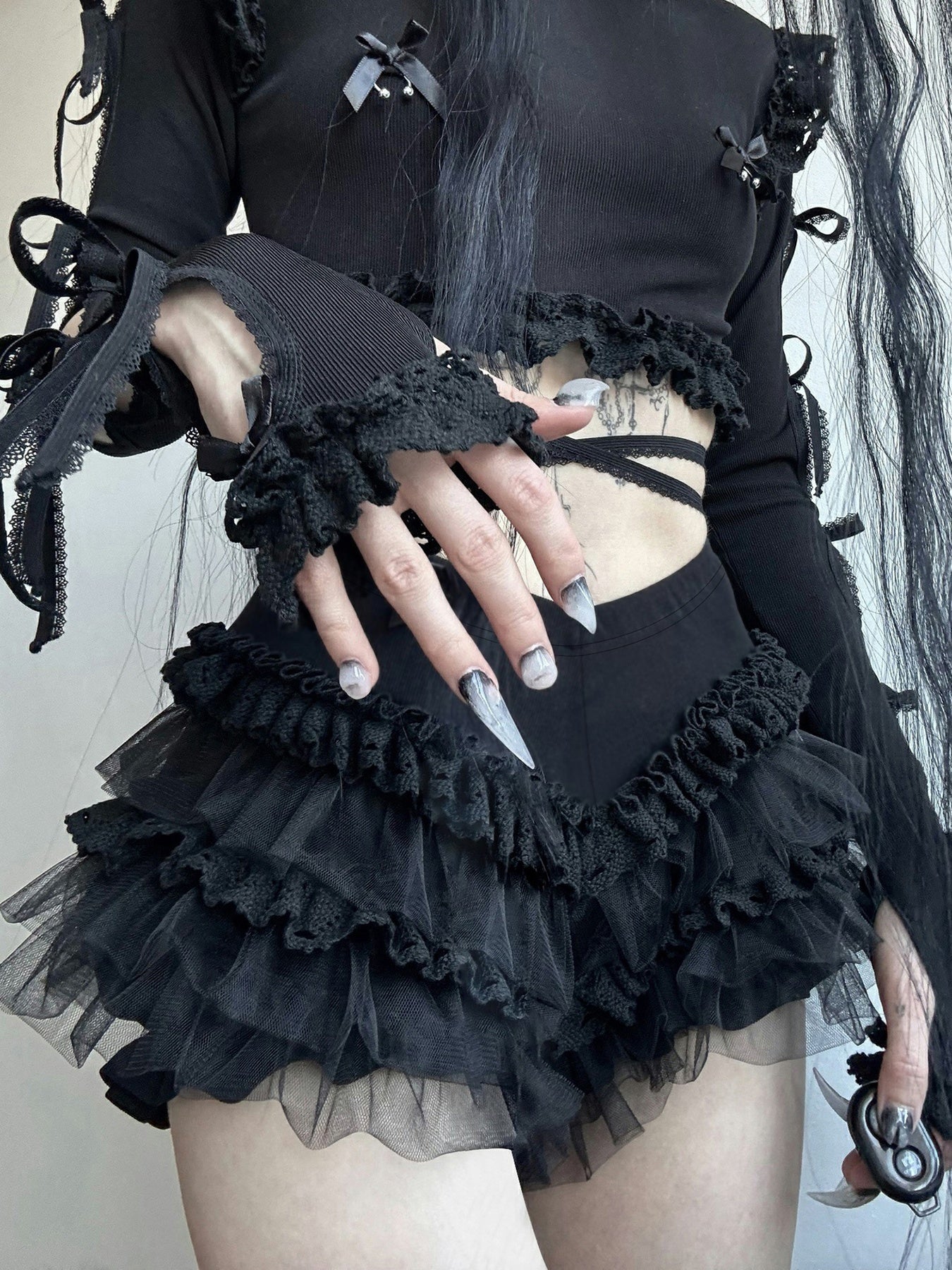 Lace Trim Tiered Shorts