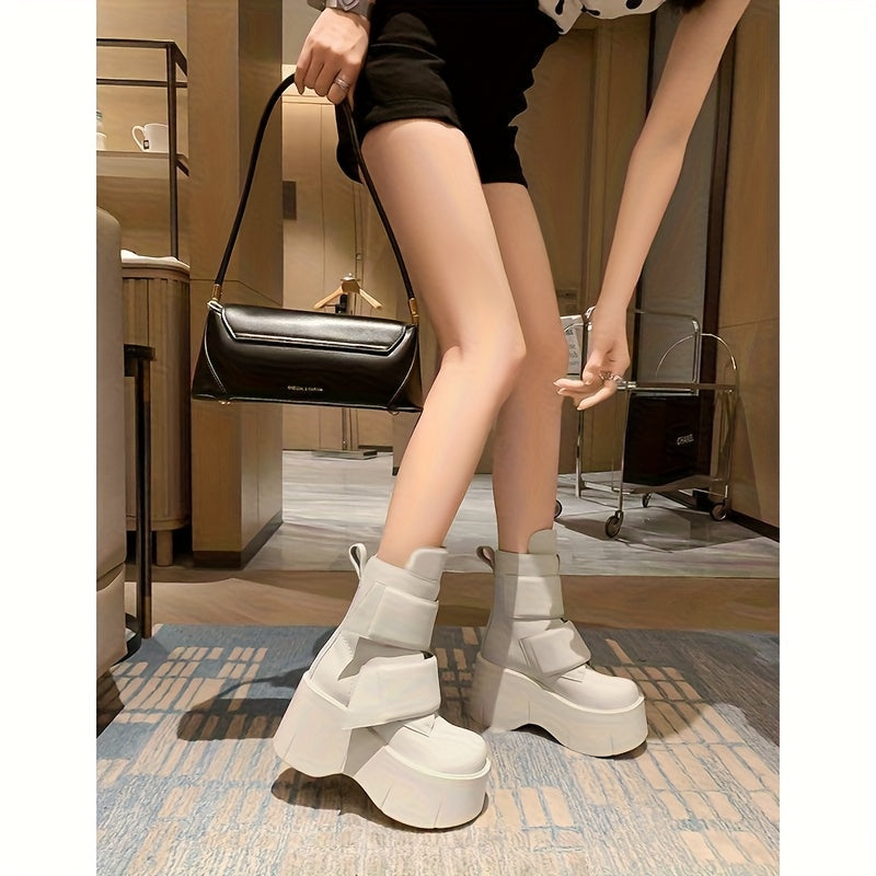 Women&Apos;S Black Platform Wedge Ankle Boots - Round Toe, Slip-Resistant, High Heel with Adjustable Strap & Sole, Fashionable Solid Color Design, Fashionable Footwear | Chic Ankle Boots | Rubber Sole Boot