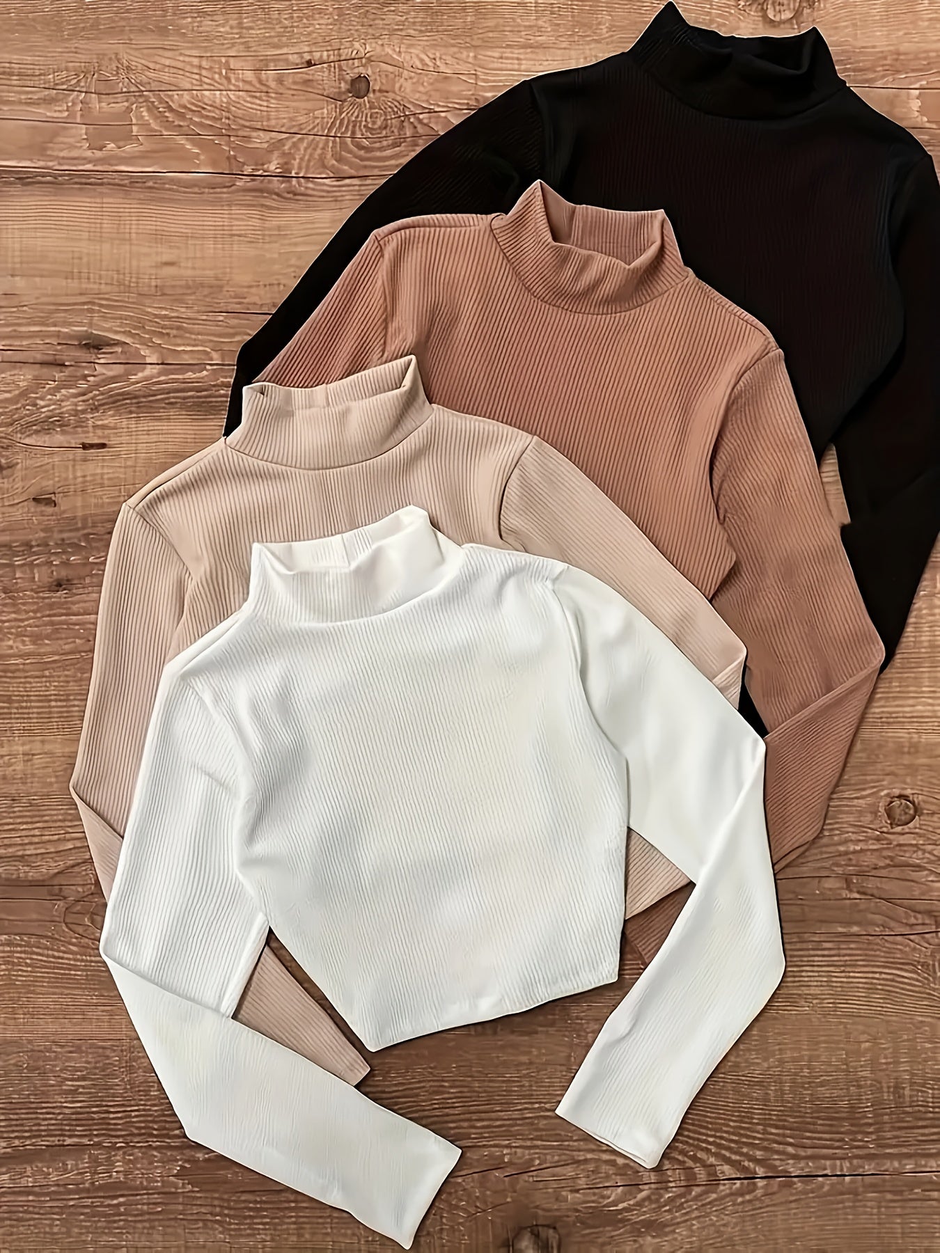 High-Neck Long Sleeve T-Shirt Set {4pcs}
