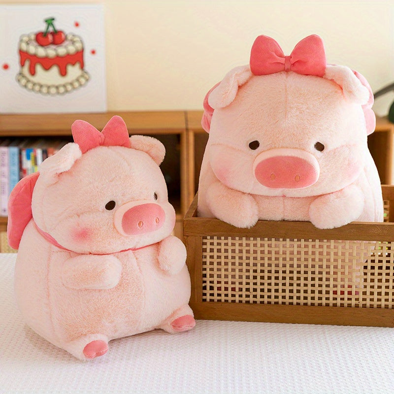 Cute Pink Pig Plush Toy with Red Bow