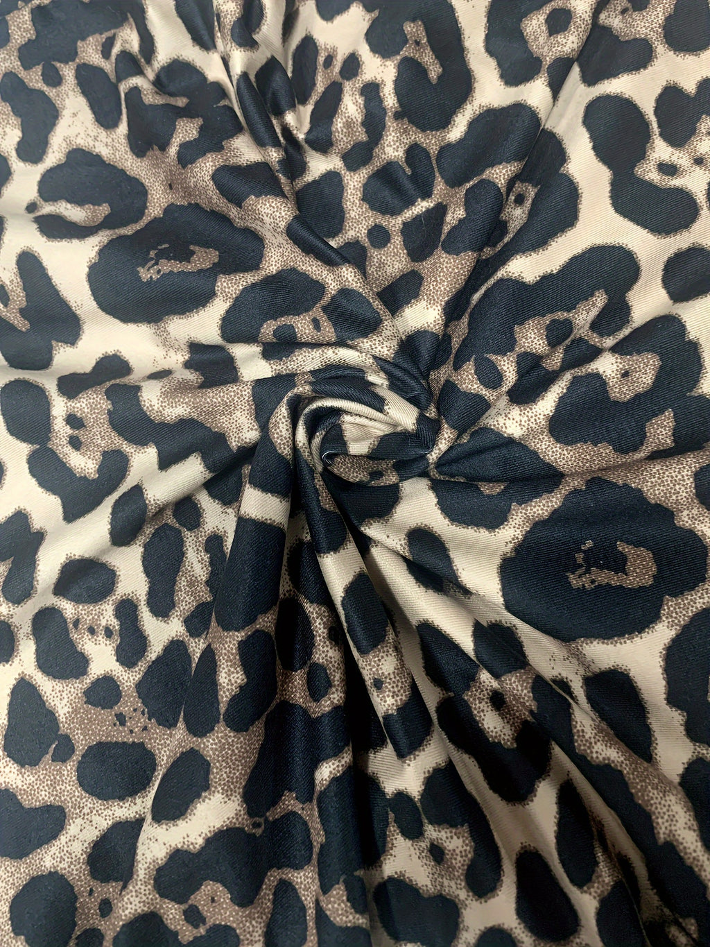 Leopard Print Polyester Stretch Knit Turtleneck
