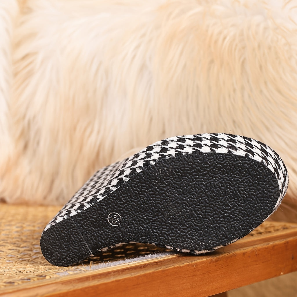 Houndstooth Color-Blocked Open-Toe Wedge Sandals