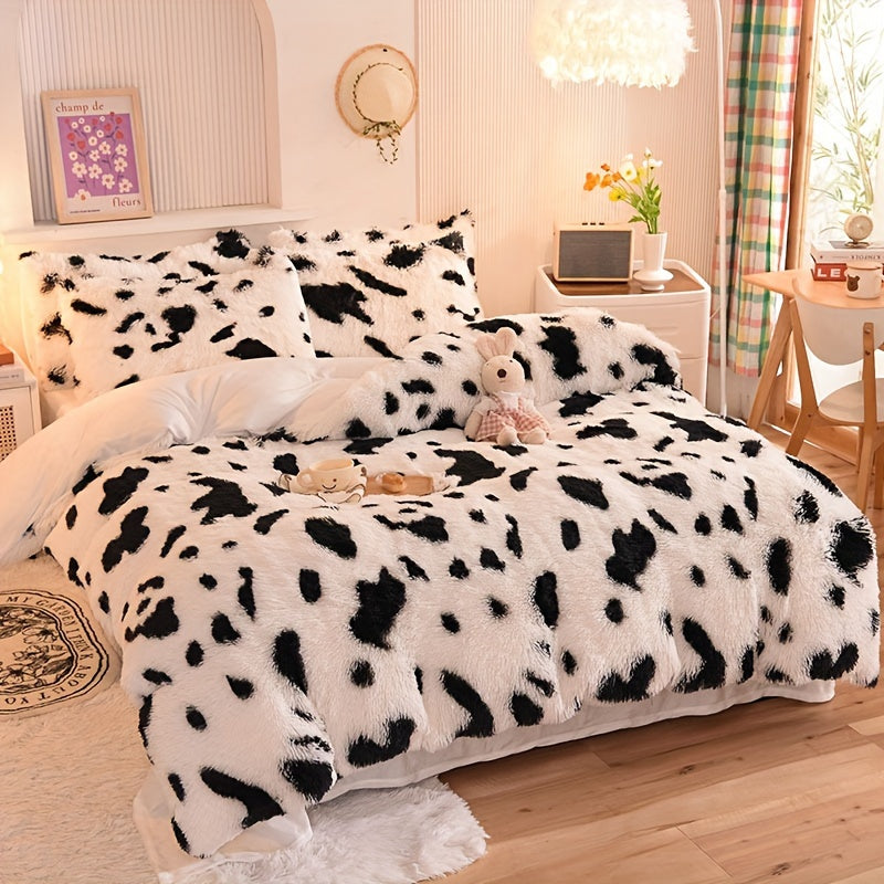{3pcs} Leopard Print Plush Duvet Cover Set, Includes 1 Faux Fur Duvet Cover And 2 Pillowcases