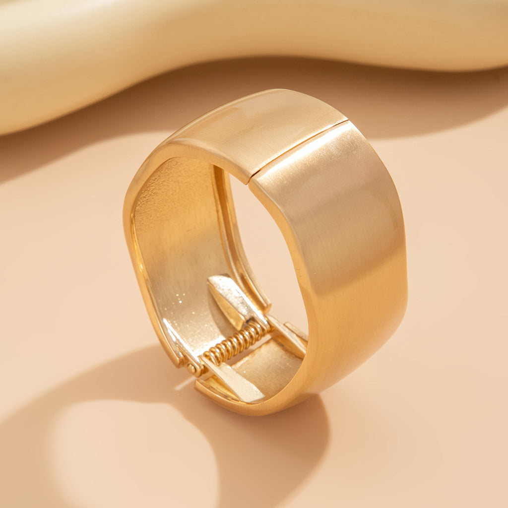 Bold Punk Style Matte Golden-Tone Wide Spring Buckle Women’s Bracelet