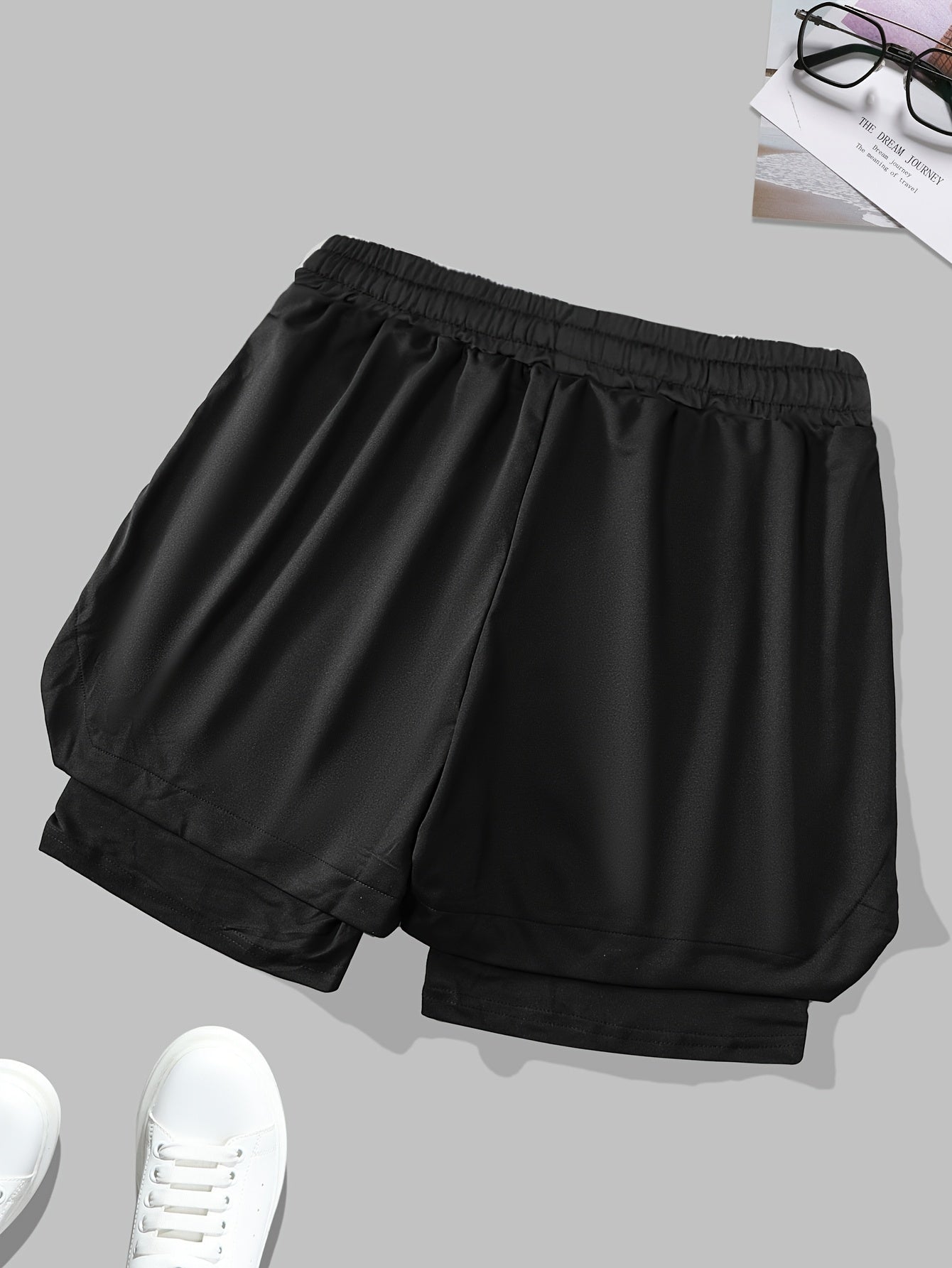 Summer Men's Casual Sports Shorts With Double-layer Design, Running Shorts, Star Style, Casual Style, Boutique Sports Shorts With Pockets, Drawstring, Letter Printed Shorts